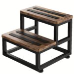 Heavy-Duty 2-Step Stool — Rustic Wood & Black Steel