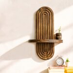 Walnut Arch Wall Shelf with Sculptural Grooved Detail - Image 3