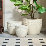 Set of 3 White Textured Ceramic Plant Pots