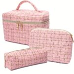 Luxury Ivory Tweed Beauty Travel Organiser Set – Three Cosmetic Bags - Image 4