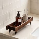 Sculptural Walnut-Finish Wooden Vanity & Coffee Table Tray