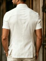 Men’s Ivory Resort Collar Short Sleeve Summer Shirt - Image 4