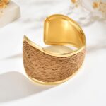 Natural Raffia-Wrapped Gold-Tone Cuff Bracelet