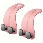 Set of 2 Premium Faux-Leather Double Car Headrest Hooks – Warm Beige - Image 6