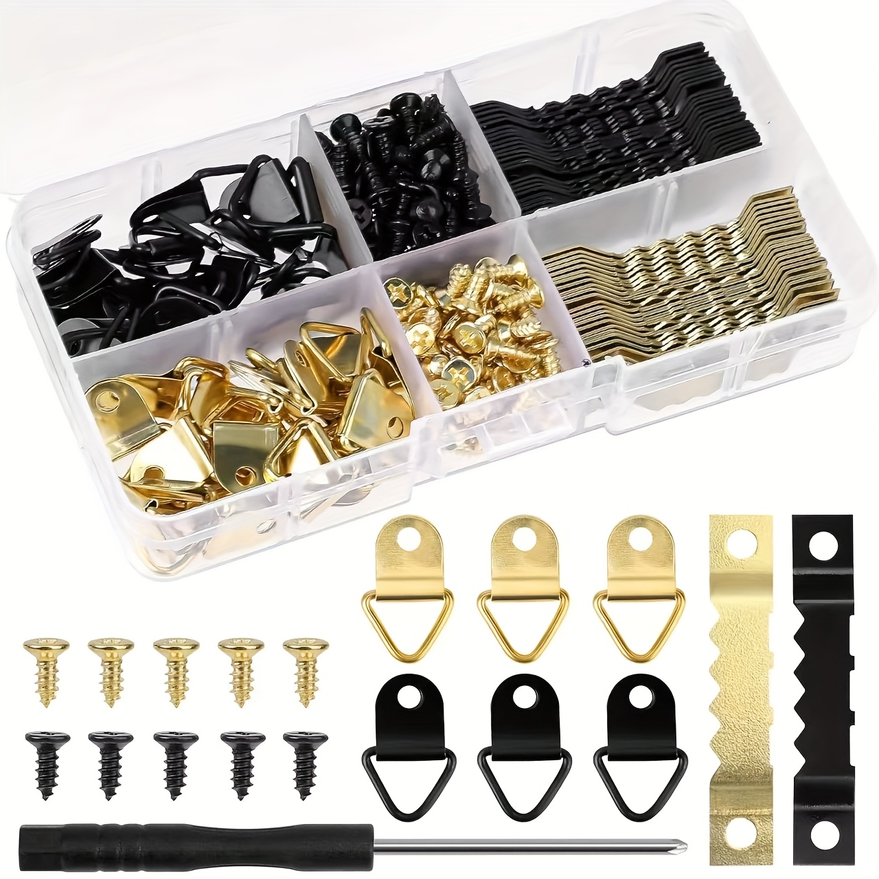 product-fancy-acba2f11-755f-4fdf-9c07-4028cae24af4 252-Piece Picture Frame Hanging Kit with Black & Brass Hardware Organiser - Image 1