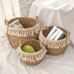 Set of 3 Natural Woven Storage Baskets with Cream Fringe - Image 5