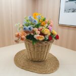 Natural Woven Plant Basket with Leather-Look Detail - Image 8