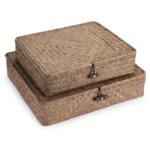 Set of 2 Natural Woven Lidded Storage Boxes
