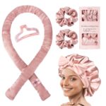 Ellitina Luxury Satin Heatless Curling Set with Sleep Bonnet – Blush Pink