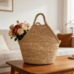 Natural Woven Storage Basket with Tall Handle