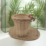 Natural Woven Plant Basket with Leather-Look Detail - Image 2