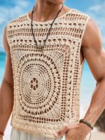 Men’s Cream Crochet-Knit Holiday Vest - Image 8