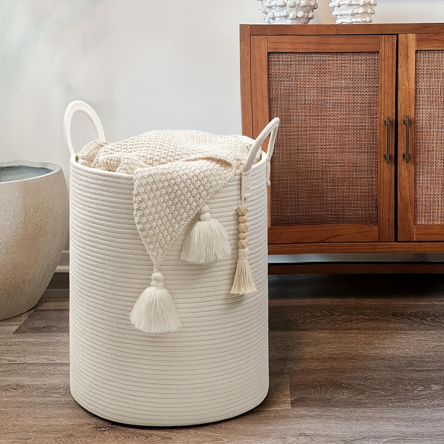 product-fancy-b3b86d0c-2076-4db4-9740-ee254d3beced Large Cream Woven Rope Laundry Basket with Handles - Image 1