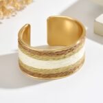 Natural Raffia-Wrapped Gold-Tone Cuff Bracelet - Image 3