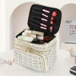 Luxury Tweed Double-Layer Beauty Travel Case – Black