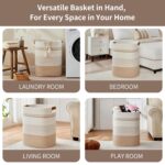 Large 85L Cream & Beige Woven Laundry Basket with Handles - Image 4