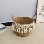 Set of 3 Natural Woven Storage Baskets with Cream Fringe - Image 6