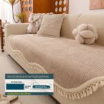 Beige Non-Slip Sofa Cover with Tassel Trim - Image 8
