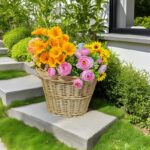 Natural Woven Plant Basket with Leather-Look Detail - Image 9