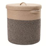 Large Taupe & Cream Woven Laundry Basket with Lid - Image 3