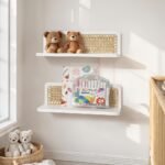 White Rattan Wall Shelf with Cane Back Panel - Image 6