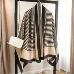 Black & Ivory Striped Mulberry Silk Statement Scarf - Image 3