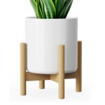 White Ceramic Planter with Wooden Stand - Image 7
