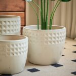 Set of 3 White Textured Ceramic Plant Pots - Image 3
