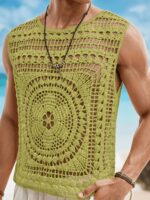 Men’s Cream Crochet-Knit Holiday Vest - Image 6