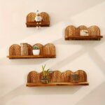 Wooden Arch Wall Shelf with Grooved Detail - Image 6