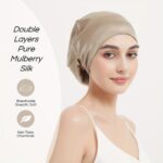 RACHELSILK Double-Layer Mulberry Silk Sleep Bonnet – Beige - Image 4