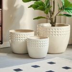 Set of 3 White Textured Ceramic Plant Pots - Image 4