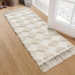 Cream Textured Check Runner Rug