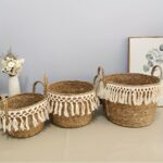 Set of 3 Natural Woven Storage Baskets with Cream Fringe - Image 7