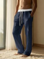 Men’s Cream Linen-Blend Relaxed Trousers - Image 4