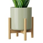White Ceramic Planter with Wooden Stand - Image 10