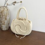 Cream Woven Drawstring Summer Handbag