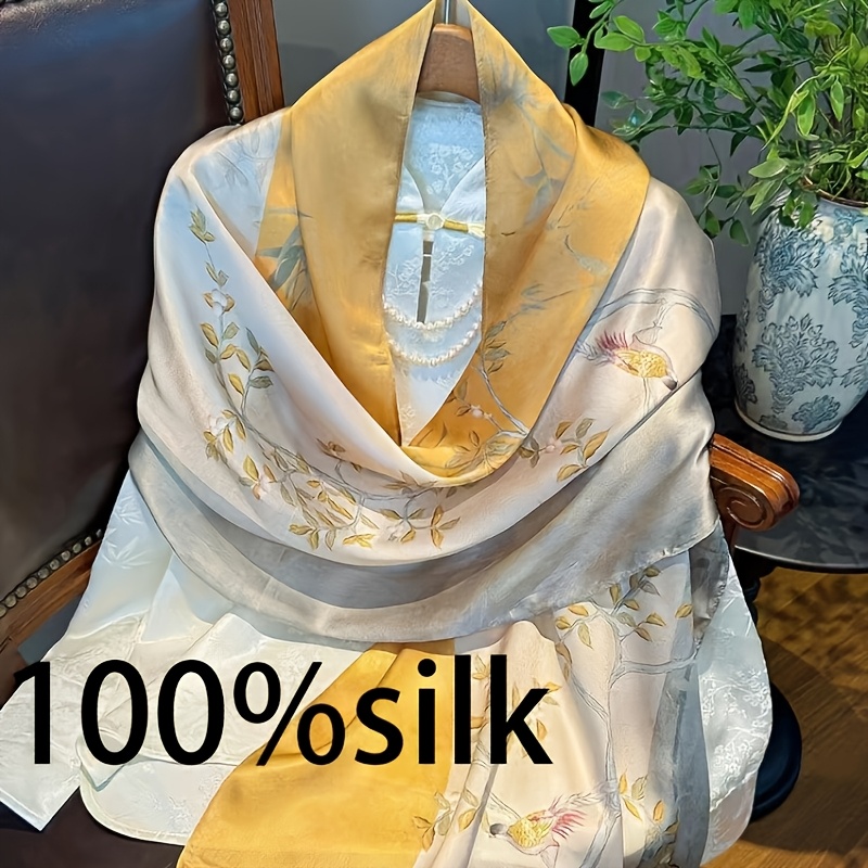 product-fancy-e1285dfd-3bce-4712-b2b8-05f16c47dc6b Apricot Bird & Branch Pure Silk Shawl - Image 1