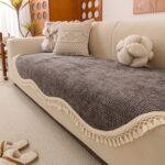 Beige Non-Slip Sofa Cover with Tassel Trim - Image 5