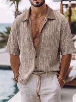 Men’s Taupe Textured Knit Resort Shirt
