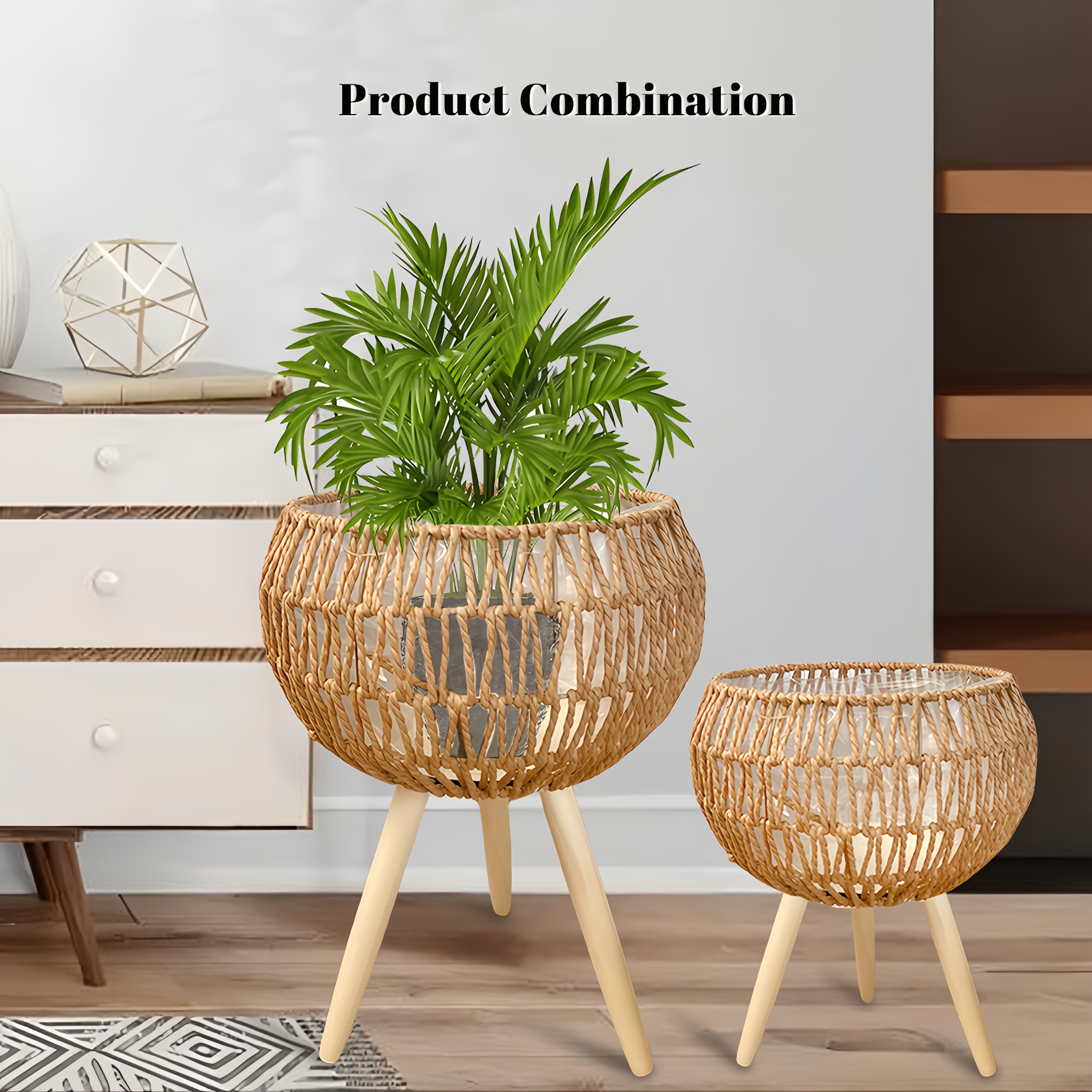 product-fancy-f1aadcf9-771c-497f-8e5f-38d52548346a Woven Planter Basket with Three-Legged Stand - Image 1
