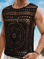 Men’s Cream Crochet-Knit Holiday Vest - Image 3