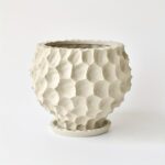 White Irregular Ceramic Orchid Pot with Tray