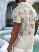 Men’s Cream Openwork Cuban-Collar Shirt - Image 4