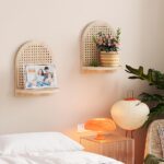 Natural Rattan Arch Wall Shelf with Cane Detail