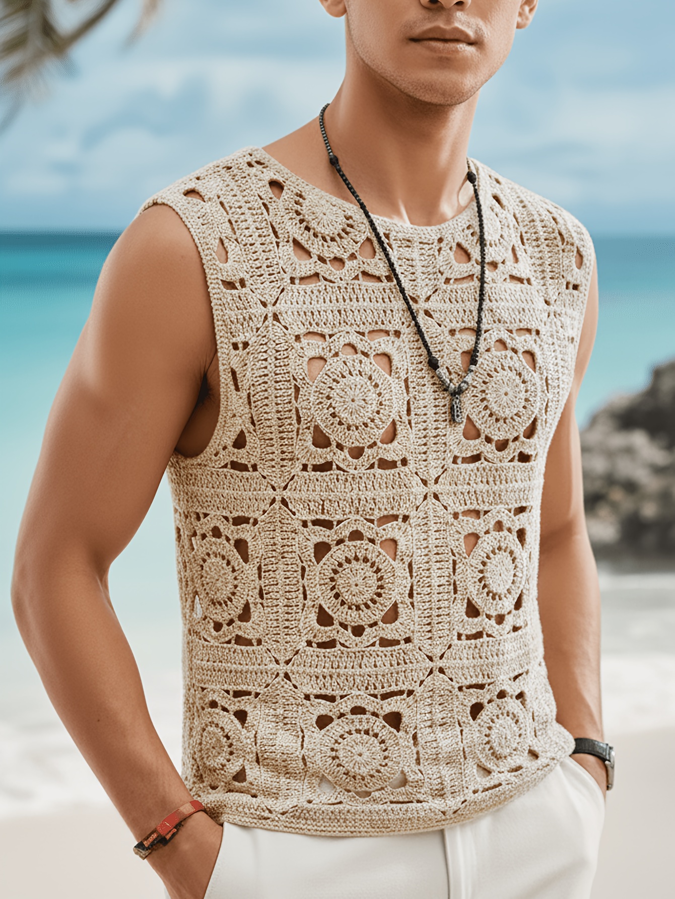 product-fancy-fb60a6f1-15b8-4f16-bd74-9068afd8977c Men’s Geometric Crochet-Knit Resort Vest - Image 1