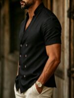 Men’s Ivory Resort Collar Short Sleeve Summer Shirt - Image 7