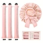 Ellitina Luxury Satin Heatless Curling Set with Sleep Bonnet – Rose Pink - Image 6