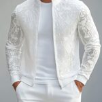 Men’s White Lace Bomber Jacket