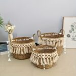 Set of 3 Natural Woven Storage Baskets with Cream Fringe - Image 2